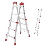 Hailo M80 Alu-Multifunktionsleiter - Schiebeleiter 4 x 3 Sprossen belastbar bis 150 kg -...
