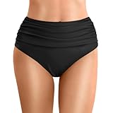 Generisch Badehose Damen, High Waist Bikinihose Damen Bauchweg Badeshorts Schwarz Retro Ruched...