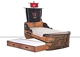 Cilek Pirate Bay Piratenbett Kinderbett in Schiffsform mit Segel inkl. Pull-Out Bett 90x180 cm,...