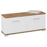 Sitzbank Bilbao mit 2 Türen & 4 Fächern in WOTAN Eiche/Weiß, belastbar bis 100 kg Schuhregal mit...