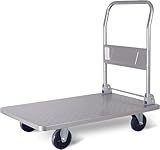 Robuster klappbarer Flachbettwagen, Stahlplattformwagen mit Schwenkrädern und Griff, ideal für...