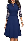 HOMEYEE Damen Elegant Hollow Out Spitze Swing Retro Party Cocktailkleid A234 (XL, Dunkelblau)