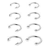 Yolev 8 Stück Hufeisen Piercing Silber 16 g Nasenseptum Chirurgenstahl Nasenring Septum Piercing...
