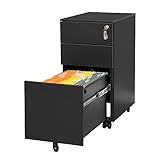 Aktenschrank mit 3 Schubladen und Schloss，Mobiler Metallschrank für Home Office, für...