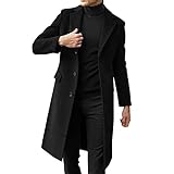 Langer Herren-Trenchcoat, einfache einreihige Jacke, Mantel, Winter, warm, Outwear, Reverskragen,...