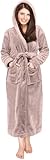 NY Threads Damen-Bademantel aus Fleece mit Kapuze, langer Plüsch-Bademantel, taupe, 38