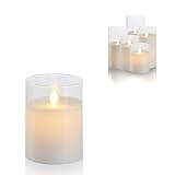 Schlaraffenland LED Kerze im Glas PURO Ø7,5x10 cm | aus Echtwachs und Glas | Flackernde LED Flamme...