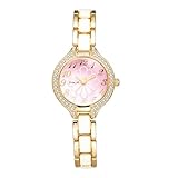 JewelryWe Damenuhr Diamant Uhr mit Blumen: Glitzer Strass Analog Quarz Armbanduhr Damen Gold...