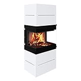 9 kW Kaminofen Bruno Ori - 3-seitiger Panorama-Holzofen mit modernem Design (Weiß)