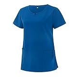 T Shirt Regenbogen Damen Frauen Kurzarm-V-Ausschnitt Taschenpflegeoberteile für Frauen Satin Bluse...