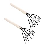 Garneck 2Stücke Eisenrake mit Holzgriff Ergonomisches Grabenwerkzeug für Strand und Meeresfrüchte...