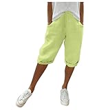 Jogginghose Damen, einfarbig, große Tasche, elastische Freizeithose, Caprihose mit Tasche (Light...