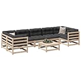 QJBSAVVA 8-teiliges Massiv-Kiefer Gartenmöbel Set Modular Ecksofa Mittelsofa Hocker 70x70 cm...