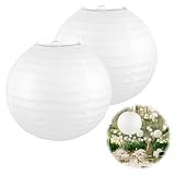 2 Stück Lampions Weiß 20 cm, Papierlampenschirm Rund, Faltbarer Papierlampion Lampenschirm für...