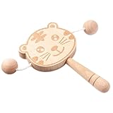 Interaktive doppelseitige Schütteltrommel mit einfachem Griff | Weiß aus Holz für Babys | Tiger...