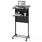 COSTWAY Stehpult höhenverstellbar, Steh-Sitz Schreibtisch mit Rollen, mobiler Stehschreibtisch mit...