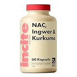 Incite Nutrition NAC Ergänzungsmittel. Hochdosiertes N-Acetylcystein mit Ingwer & Curcumin. 60...