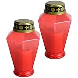Ipetboom Flammenlose LED Friedhofs Grablicht Kerzenlicht 2 Stück Rotes Sechseckgehäuse...