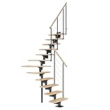 DOLLE Mittelholmtreppe - 11 Stufen - Geschosshöhe 228 – 300 cm - ¼-gewendelt - Buche, lackiert -...