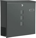 Qobobo Briefkasten Anthrazit Grau Mit Zeitungsfach, Zaunbriefkasten Mit Namensschild, Zeitungsrolle,...