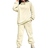 Trainingsanzug Damen Einfarbige Sportanzug 2-Teilig Trendy Sweatshirt Mit Kapuze Bequeme Tracksuit...