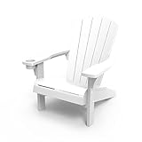 Keter Alpine Adirondack Chair, Outdoor Gartenstuhl aus Kunststoff mit Getränkehalter, weiß,...
