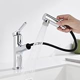 DETBOM Wasserhahn Bad mit Ausziehbar Brause, Armatur Badezimmer mit 2 Strahlarten, Einhebelmischer...