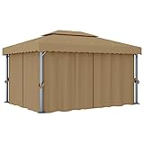Pavillon mit Vorhang 4x3m taupe Aluminium
