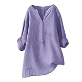 Leinenhemd Damen Sommer Oversize, Bluse Damen V Ausschnitt Langarm Leinenbluse Leicht Luftig...
