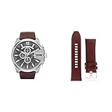 Fossil Men's Mega Chief Watch and Replaceable Strap, Brown Leather, Set