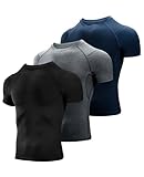 Niksa 3 Stück Kompressionsshirt Herren,Laufshirt Herren Kurzarm mit Unterarm Mesh kurzärmliges...