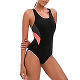 Veranobreeze Damen Sport Badeanzug Racerback Schwarz Sport Bademode(Grau & Orange, EU40)