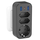 6 in 1 Mehrfachstecker Steckdosenadapter mit 1 PD20W USB C, 4000W/16A 3 Fach Mehrfachsteckdose mit 3...