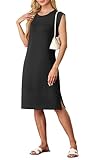 GRECERELLE Damen Sommer Midikleid lässiges Hemdkleid ärmellos mit Seitenschlitz & Taschen -...