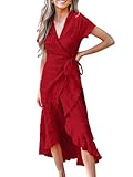 CUPSHE Damen-Sommerkleid, Maxikleid, lässig, geteilte Ärmel, V-Ausschnitt, Rüschen, Strandkleid,...