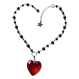 Bottone Halskette mit Herz-Anhänger aus Glas, Punk-Rock, schwarze Perlen, Halsketten für Frauen,...