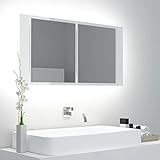 LIFTRR Möbel mit LED Badspiegel Spiegelschrank Hochglanz weiß 90x12x45cm Acryl