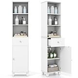 FANTASK Badezimmer schmal, 40 x 30 x 172 cm, Hochschrank mit 3 offenen Regalen, Schublade, Tür &...