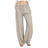 Damen-Hosen mit hoher Taille weitem Bein, modische elastische Hose mit Kordelzug, bequeme lange Hose...