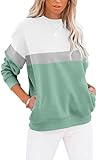 BUHIM Sweatshirt Damen Pullover Rundhals Langarmshirt Herbst Winter Farbblock Pulli Baumwolle Casual...