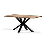 KHG Esstisch 160 x 90 cm Küchentisch aus massiver Eiche geölt - Schweizer Kante, Sterngestell...