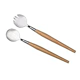 Salatbesteck Set Salatlöffel und Gabel Set Edelstahl Salatbesteck mit Holzgriff Salatgabeln...