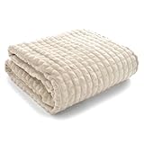 FEBE Kuscheldecke Creme 160x200 cm Flauschig Tagesdecke Fleecedecke Flanell Decke Sofadecke Für...