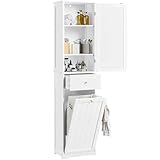 Yaheetech Badezimmerschrank 180 cm Hochschrank mit Wäschekorb & Schublade & Tür schmaler...