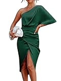 CUPSHE Damen One Shoulder Kleid in Satinoptik Raffungen Beinschlitz Asymmetrischer Partykleid...