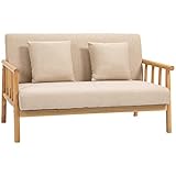 HOMCOM 2 Sitzer Sofa, Couch mit 2 Lendenkissen, Gepolsterter Polstersofa mit Holzrahmen,...