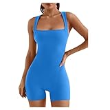 Briskorry Jumpsuit Damen Kurz Sport Bodysuit Yoga Shaping Bodycon Einteiler Playsuit Ärmellose...