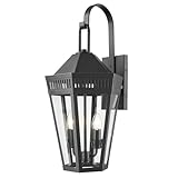 Licht-Erlebnisse Außenlampe Wand Glas Metall 58,5 cm hoch IP23 Schwarz E14 2-flammig Vintage Design...