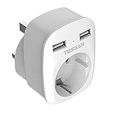 TESSAN Reiseadapter UK Adapter England Deutschland Stecker mit 2 USB 2.4A, Steckdosenadapter...