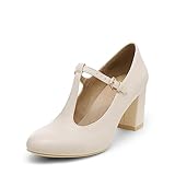 DREAM PAIRS Mary Jane Pumps mit T-Riemen, Hochzeitsschuhe für Damen,Size 40,Nackt/Pu,DPU211